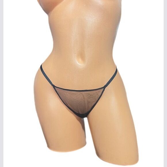 Victoria's Secret RARE Hard to find Sheer Mesh Thong Panty One Size Medium black - Picture 1 of 4